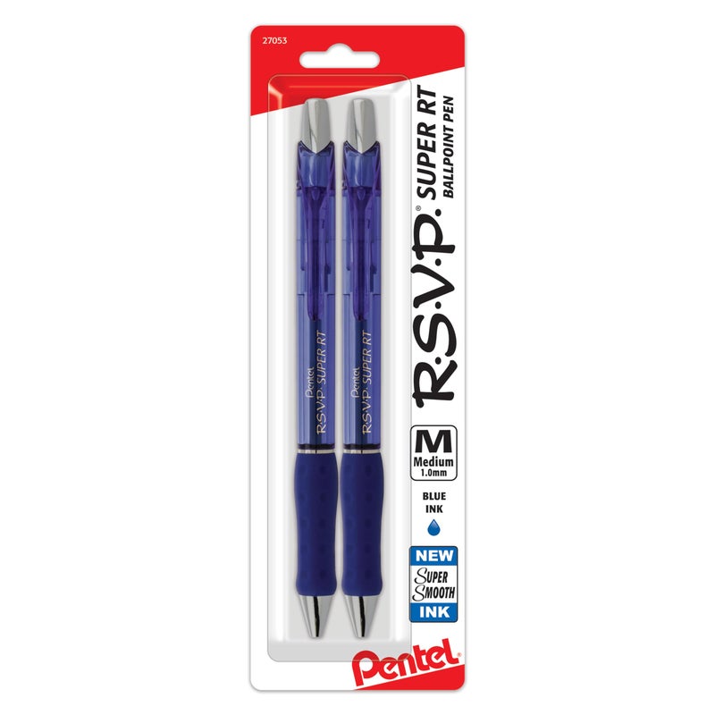 Pentel RSVP Super RT Ballpoint Pen, (1.0mm) Medium Line, Blue Ink, 2-Pk - BX480BP2C - Image 1