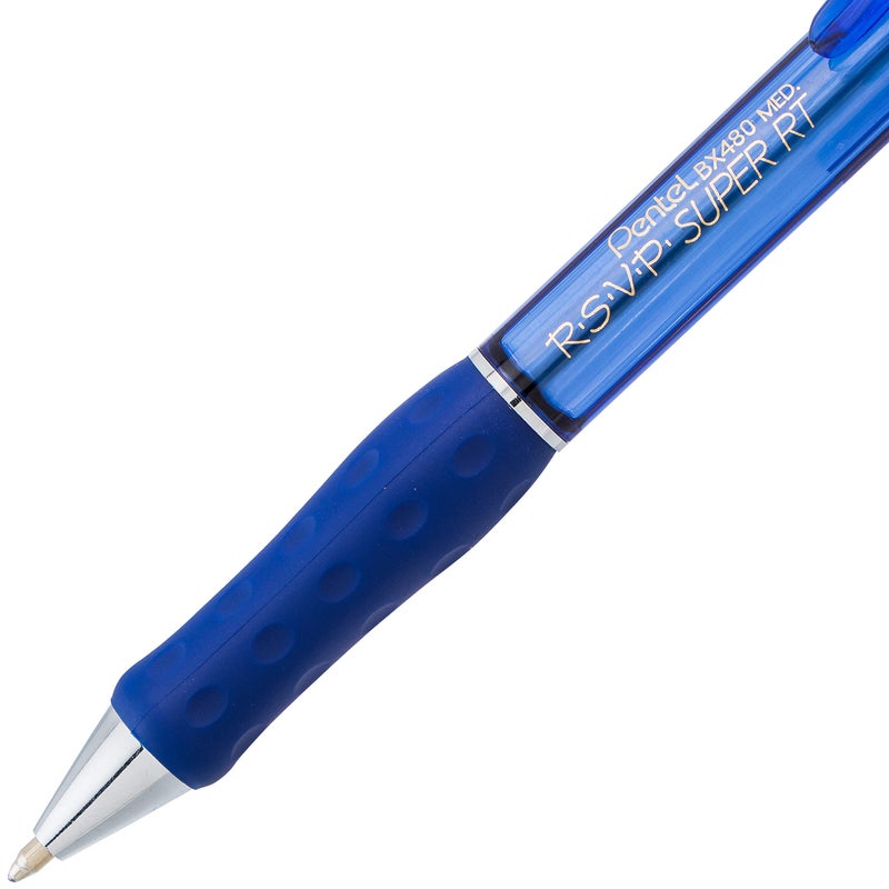 Pentel RSVP Super RT Ballpoint Pen, (1.0mm) Medium Line, Blue Ink, 2-Pk - BX480BP2C - Image 4