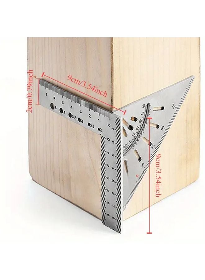 Silvery Stainless Steel Heavy Duty Woodworking Angle Ruler 45 90 Degree Precision Marking Tool - Image 3