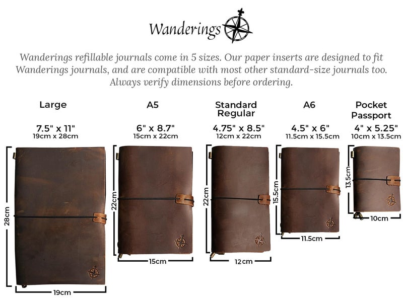 WANDERINGS A5 Blank Travelers Notebook Insert / A5 Journal Refill | 5.5" x 8.3" / 14cm x 21cm | 3 Booklets, 240 Blank Pages | Travelers Notebook Refills for Journals, Diaries, Planners - Image 4