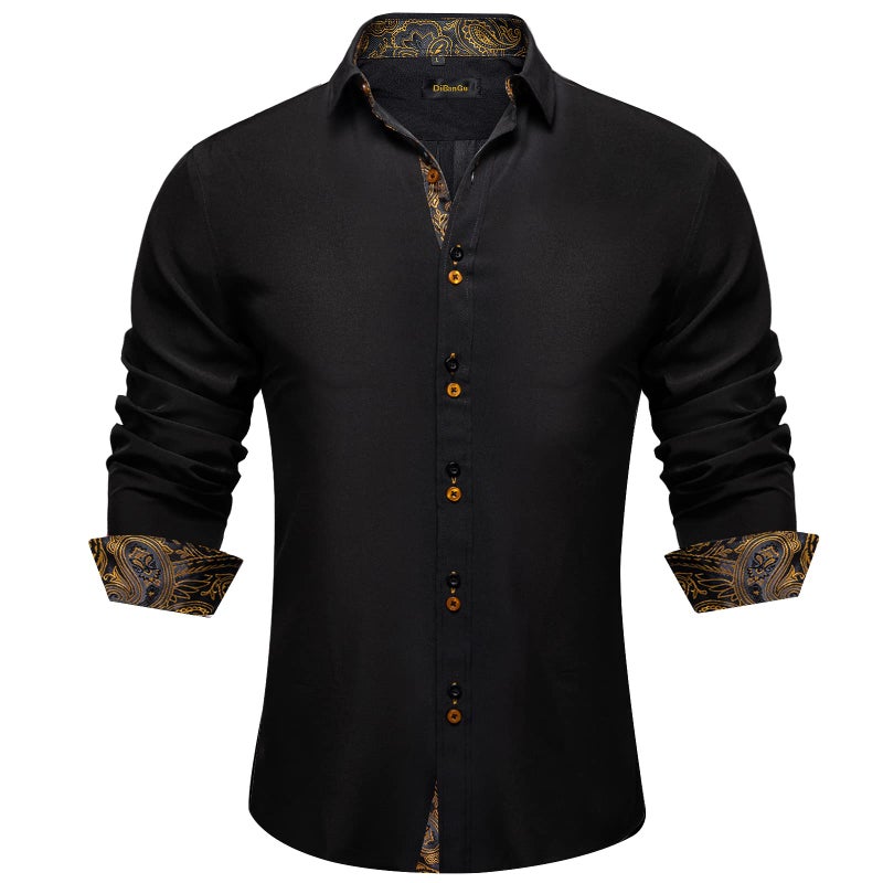 DiBanGu Men's Dress Shirt Long Sleeve Casual Button Down Shirts Regular Fit Inner Contrast Shirt for Business Party, Black and Gold, Large - Image 1