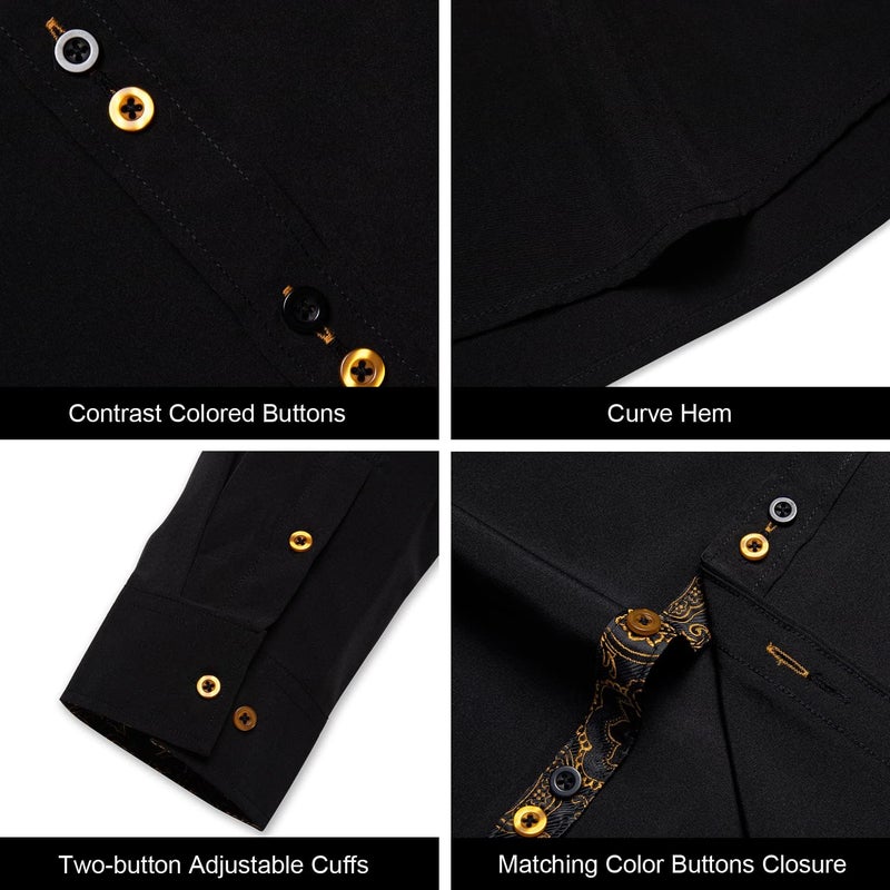 DiBanGu Men's Dress Shirt Long Sleeve Casual Button Down Shirts Regular Fit Inner Contrast Shirt for Business Party, Black and Gold, Large - Image 4