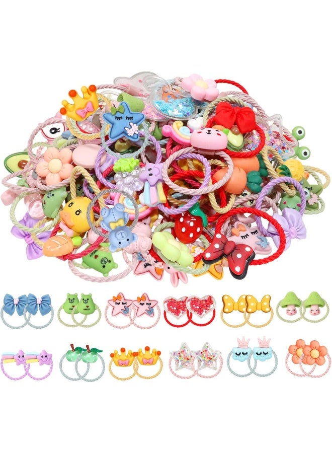 WillingTee 120pcs (60 pairs) Mix Colors Girl's Elastic Hair Ties Soft Rubber Bands Hair Bands Holders Pigtails Hair Accessories for Girls Infants Toddlers Kids Teens and Children - Image 1