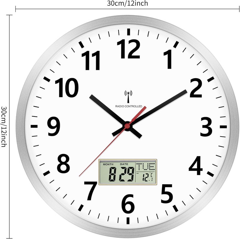 Foxtop Wall Clock Radio Digital 12 inches Kitchen Clock Radio Analog Wall Clock with Temperature and Date LCD Display Clock for Kitchen Clock, Living Room Clock, Office Clock - Image 4