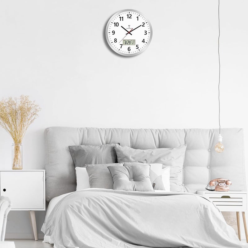 Foxtop Wall Clock Radio Digital 12 inches Kitchen Clock Radio Analog Wall Clock with Temperature and Date LCD Display Clock for Kitchen Clock, Living Room Clock, Office Clock - Image 2