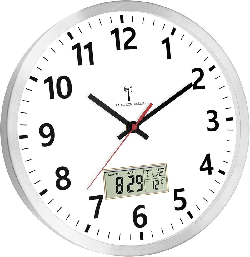 Foxtop Wall Clock Radio Digital 12 inches Kitchen Clock Radio Analog Wall Clock with Temperature and Date LCD Display Clock for Kitchen Clock, Living Room Clock, Office Clock - Image 5