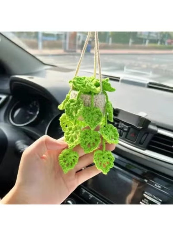 COYO Crochet Hanging Plant for Car,Car Decorations Interior,Plant Aesthetic Car Accessories for Women Interior Cute,Car Ornaments Charms for Rear View Mirror,Boho Car Decoration Gifts - Image 1