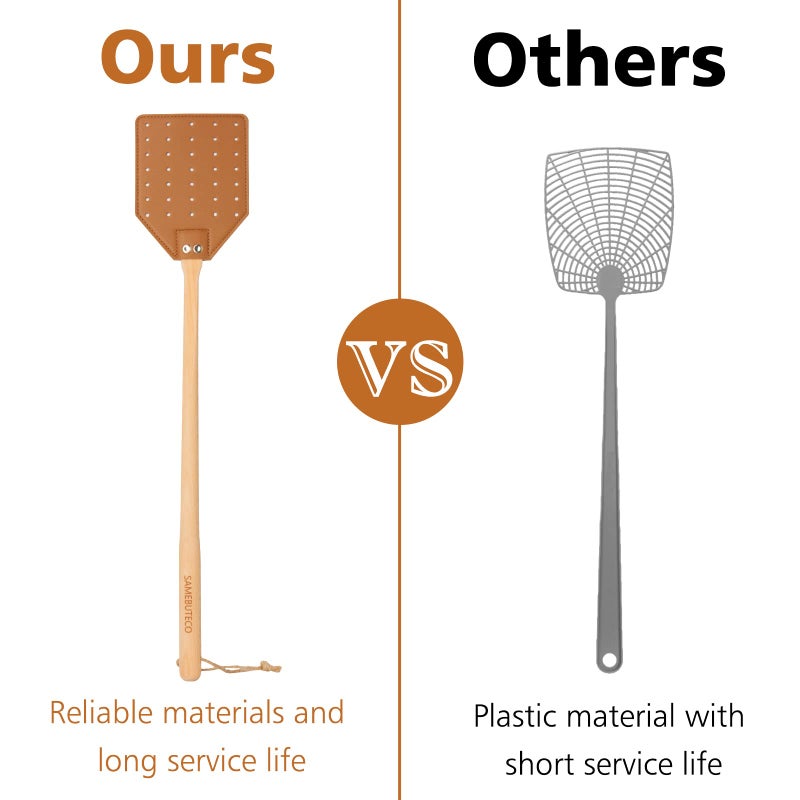 SAMEBUTECO SAMEBUTECO Heavy Duty Leather Fly Swatter Brown Leather with Beech Wood Long Handle for Indoor and Outdoor 19.7’’  - Image 4