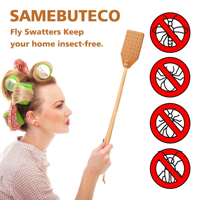 SAMEBUTECO SAMEBUTECO Heavy Duty Leather Fly Swatter Brown Leather with Beech Wood Long Handle for Indoor and Outdoor 19.7’’  - Image 5