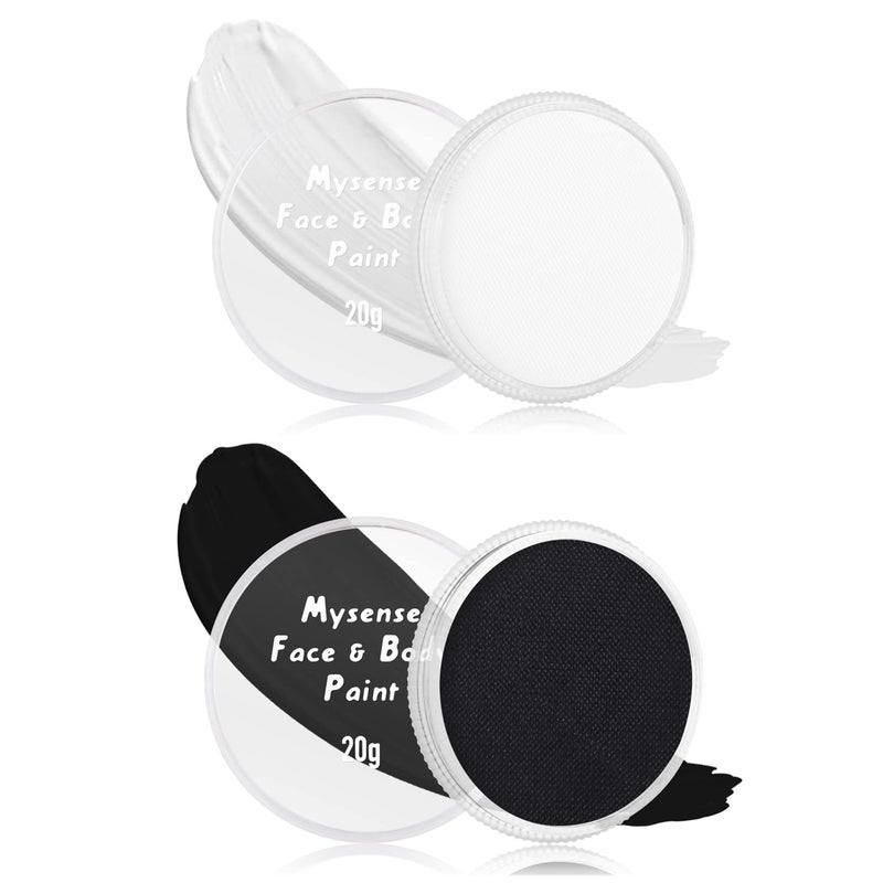 Mysense Mysense Clown White Black Face Body Paint Makeup,Water Activated Painting for Adults Children Sugar Skull Day of the Dead Skeleton Joker Ghost Zombie Cosplay SFX Costume for Festivals Halloween,40g 