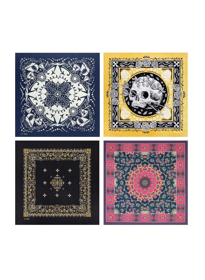 Bycc Bynn 4-Pack 100% Cotton Bandana Set, Vintage Graphic Print, 22x22 inches, Assorted 4, 22x22inches - Image 1