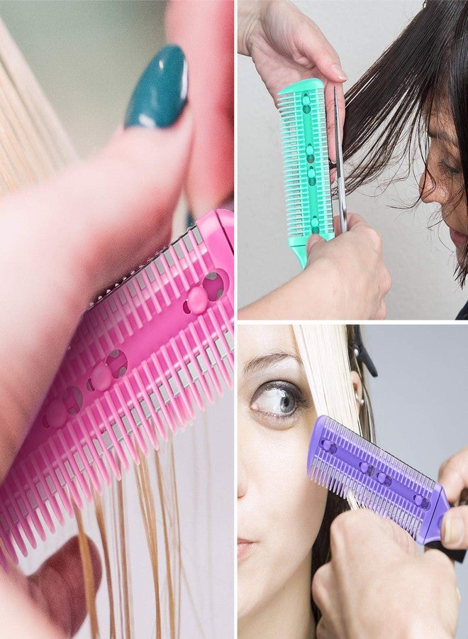 Maitys 3 Pieces Hair Cutting Comb Set with 10 Razors, Double Edge Razor, Thinning Comb for Slim Haircuts (Green, Purple, Pink) - Image 3