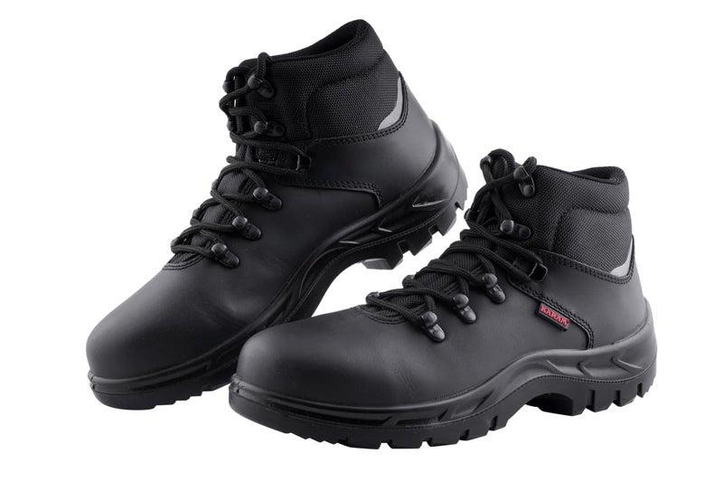 KARAM FS231 High Ankle Buff Black Grain Leather Safety Shoes for Men | Single Density with Steel Toe | Antistatic, Antislip, Oil & Heat Resistant | Size-12 - Image 1