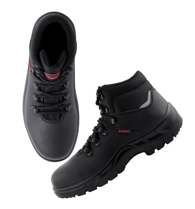 KARAM FS231 High Ankle Buff Black Grain Leather Safety Shoes for Men | Single Density with Steel Toe | Antistatic, Antislip, Oil & Heat Resistant | Size-12 - Image 4