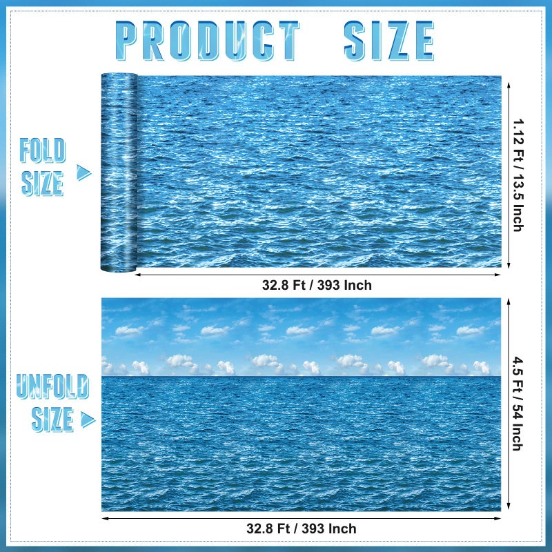 Jectivs 4.5x33 Ft Ocean Sky Wall Backdrop Decorations,Roll of Plastic Blue Ocean Sky White Clouds Photography Background,Under The Sea Natural Scenery Wallpaper Summer Weeding Birthday Pool Party Photo Props - Image 2
