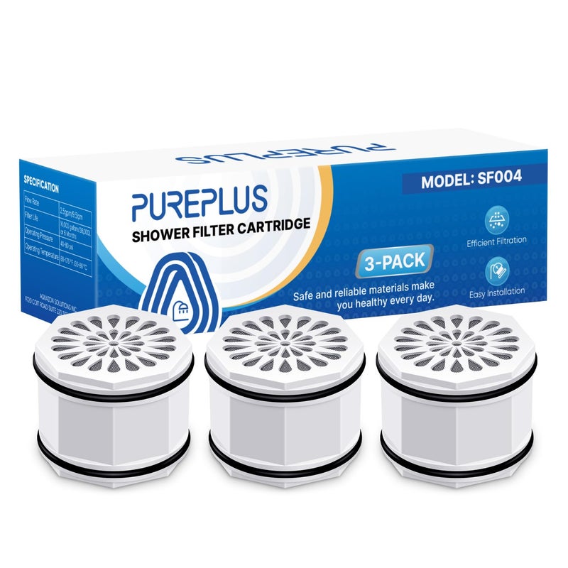 خرطوشة فلتر رأس الدش PUREPLUS WHR140 بديل لـ Culligan WSHC125 HSHC135 ISH100 HSHBN135 SH200C SH200BN SW100C فلترة متقدمة KDF تدفق مياه ثابت 3 عبوات