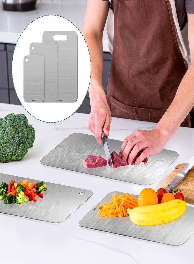 عبوات من ألواح تقطيع صغيرة من الفولاذ المقاوم للصدأ للمطبخ، ألواح تقطيع معدنية للمطبخ، لوح تقطيع غير لاصق للفواكه واللحوم والخضراوات (13.4 × 9، 11.8 × 7.9، 9.4 × 5.9 بوصة) - Image 4