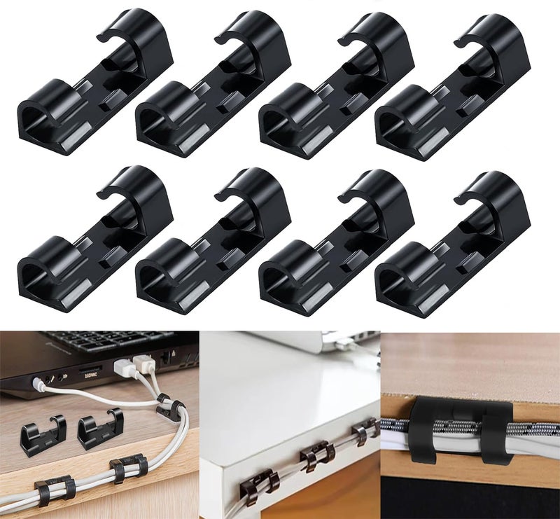 INOVERA (LABEL) 10 Pieces Wire Organizer Cable Management Clip Desktop Cord Hook with 3M Adhesive Foam (Black) - Image 1