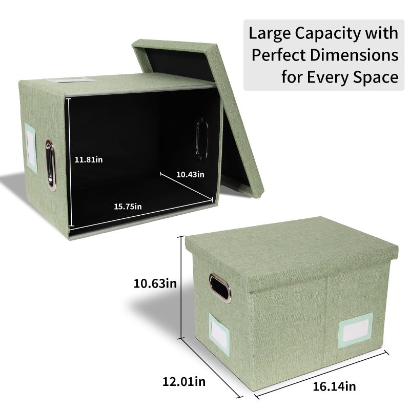 Tcbelosion Portable File Organizer Box with Lid, Filing Box with Handle, Multi-Label Slots, Perfect for Office/Home/Decor (Light Green) - Image 2