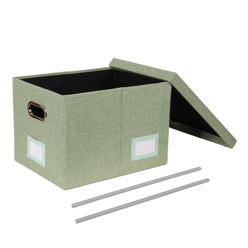 Tcbelosion Portable File Organizer Box with Lid, Filing Box with Handle, Multi-Label Slots, Perfect for Office/Home/Decor (Light Green) - Image 1