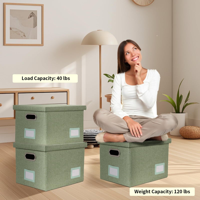 Tcbelosion Portable File Organizer Box with Lid, Filing Box with Handle, Multi-Label Slots, Perfect for Office/Home/Decor (Light Green) - Image 4
