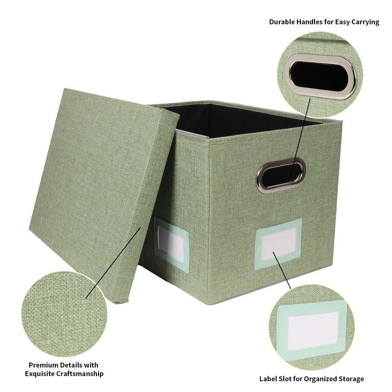 Tcbelosion Portable File Organizer Box with Lid, Filing Box with Handle, Multi-Label Slots, Perfect for Office/Home/Decor (Light Green) - Image 3