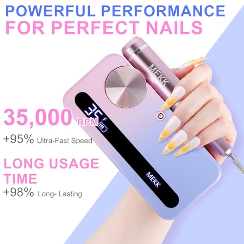 MEKK Nail Filer Electric Nail File,35000RPM Electric Nail Drill Kit with 12PCS Bits,Professional Anti-Shaking Cordless Nail Drill for Acrylic Nails,Home & Salon-Pink - Image 2