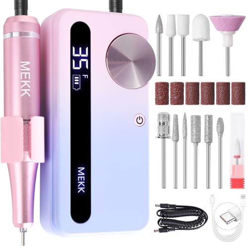 MEKK Nail Filer Electric Nail File,35000RPM Electric Nail Drill Kit with 12PCS Bits,Professional Anti-Shaking Cordless Nail Drill for Acrylic Nails,Home & Salon-Pink - Image 1