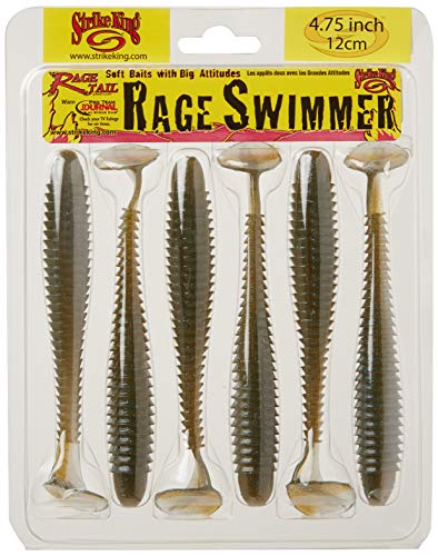 Strike King Rage Swimmer Fishing Lure, Soft Plastic Paddletail Minnow, Sleek Nose Cone, Softly Ribbed Body, Thin Tail - Image 3