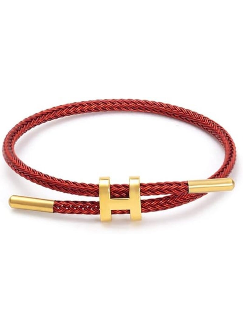 أساور للنساء أنه سوار قابل للتعديل على شكل حرف H مطلي بالذهب عيار 18 قيراطًا بتصميم مشبك من الفولاذ المقاوم للصدأ، حبل سلكي من الفولاذ التيتانيوم أنها هدية مجوهرات للنساء - Image 1