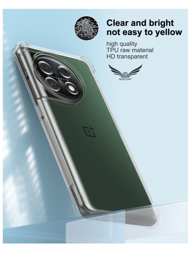 بورتوني جراب OnePlus 11 شفاف مقاوم للخدش مع زوايا معززة من مادة TPU من المطاط الناعم غطاء واقٍ من السيليكون لهاتف OnePlus 11 2023 (شفاف كريستالي) - Image 2