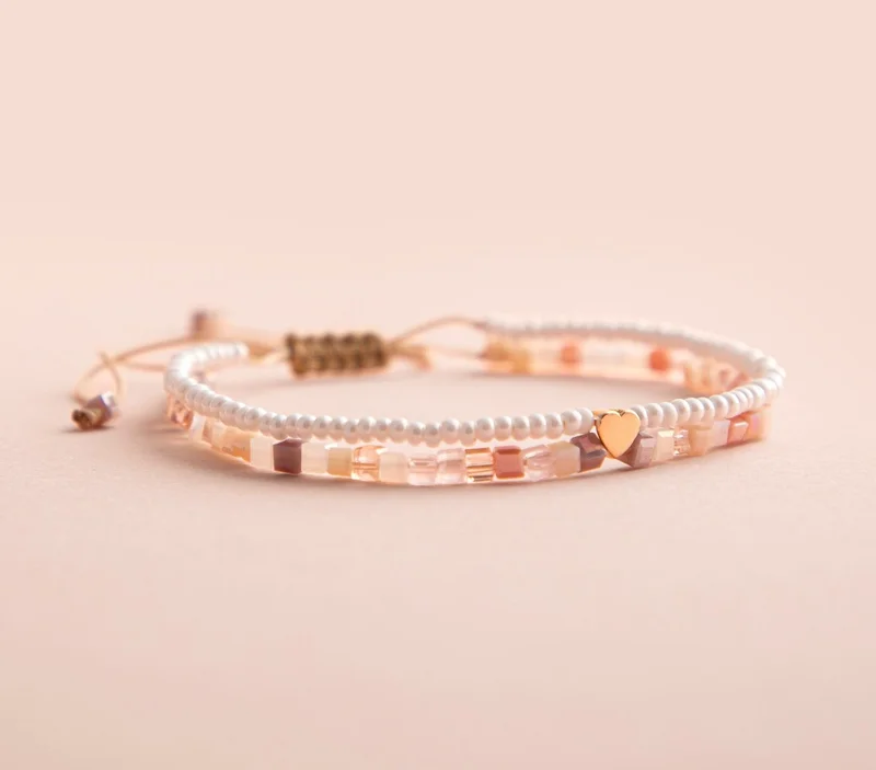 Minza  Minza “Malibu” Women’s Gold Bracelet, Pure 18K Gold Heart Plaque (0.180 g), Czech Crystals & Seed Beads, Handmade Adjustable Cord Bracelet, Jewelry for Casual & Special Occasion. for Women | Best Price UAE