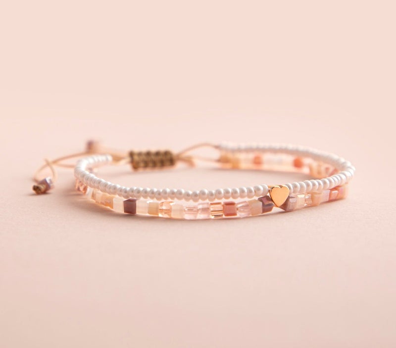 Minza “Malibu” Women’s Gold Bracelet, Pure 18K Gold Heart Plaque (0.180 g), Czech Crystals & Seed Beads, Handmade Adjustable Cord Bracelet, Jewelry for Casual & Special Occasion. - Image 4