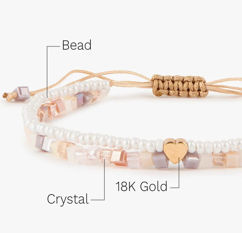 Minza  Minza “Malibu” Women’s Gold Bracelet, Pure 18K Gold Heart Plaque (0.180 g), Czech Crystals & Seed Beads, Handmade Adjustable Cord Bracelet, Jewelry for Casual & Special Occasion. for Women | Best Price UAE