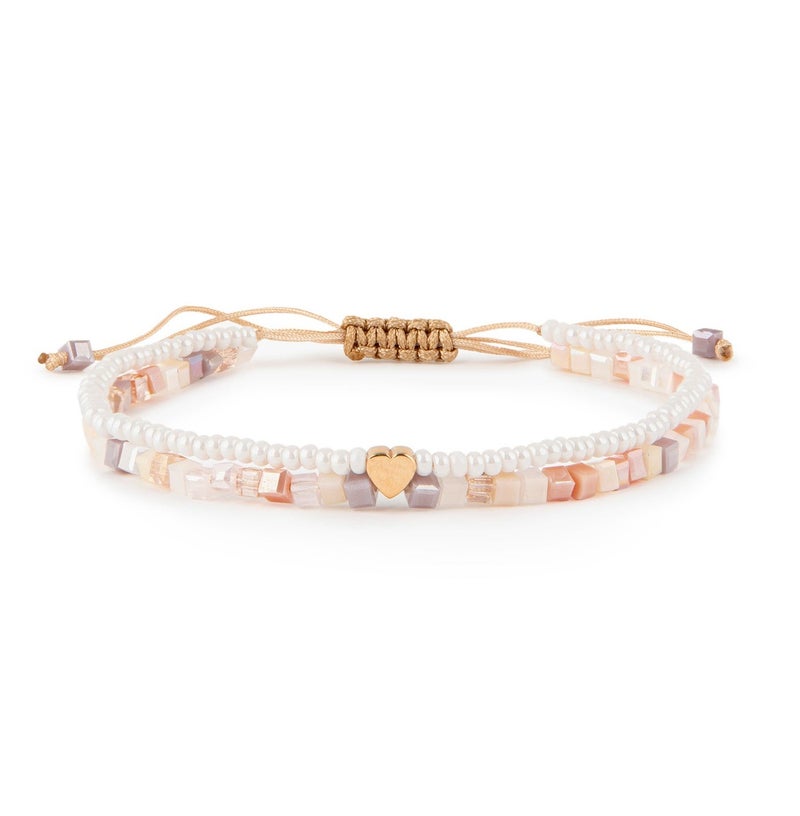 Minza “Malibu” Women’s Gold Bracelet, Pure 18K Gold Heart Plaque (0.180 g), Czech Crystals & Seed Beads, Handmade Adjustable Cord Bracelet, Jewelry for Casual & Special Occasion. - Image 2