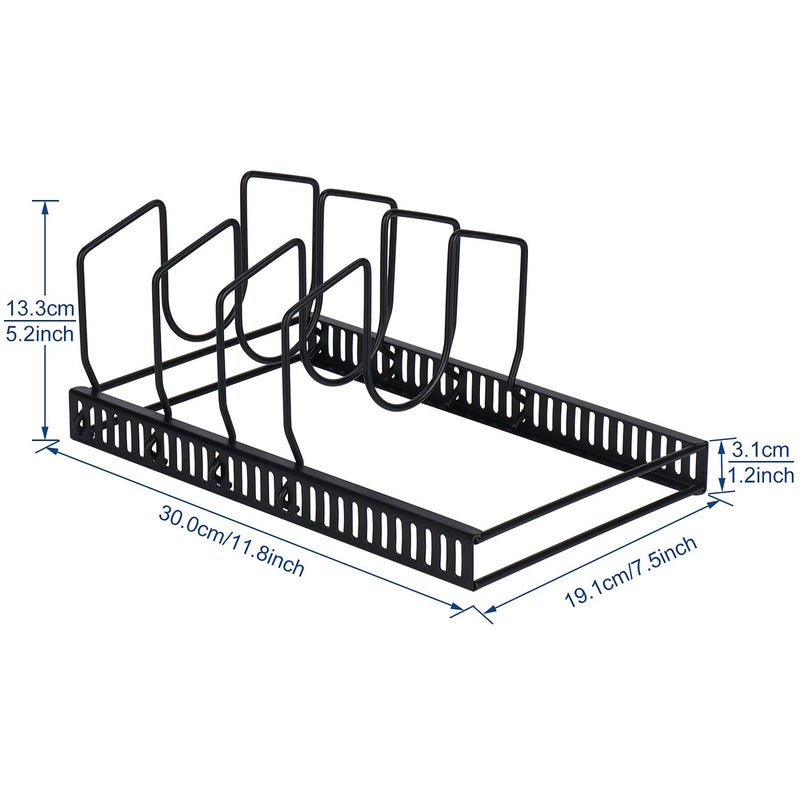 Toplife Pot Lids Organizer Rack for Cabinet and Countertop, 7+ Pan Lids and Bakeware Organizer Rack Holder with 7 Adjustable Compartments - Black - Image 2