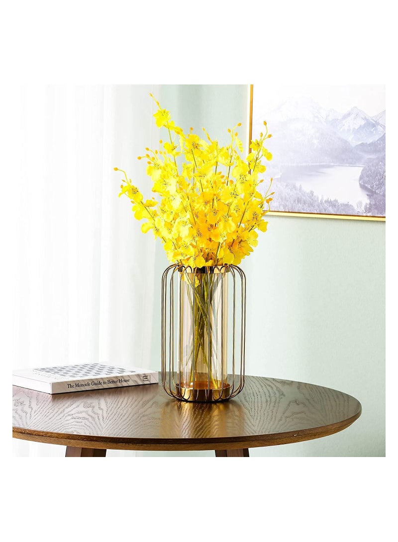 GGEROU Glass Flower Vase with Metal Stand,Hand-Plated Geometric Metal Floreros Vases Decoration 28*16cm/32*20cm - Image 1