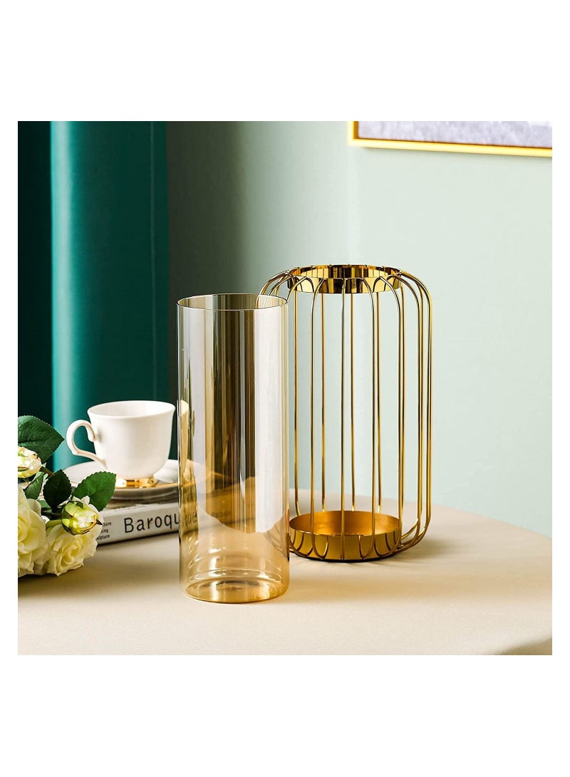 GGEROU Glass Flower Vase with Metal Stand,Hand-Plated Geometric Metal Floreros Vases Decoration 28*16cm/32*20cm - Image 2