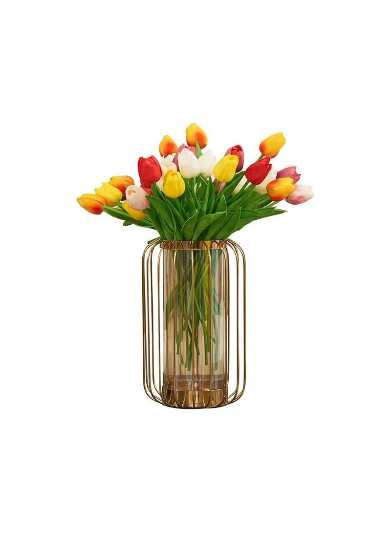 GGEROU Glass Flower Vase with Metal Stand,Hand-Plated Geometric Metal Floreros Vases Decoration 28*16cm/32*20cm - Image 3