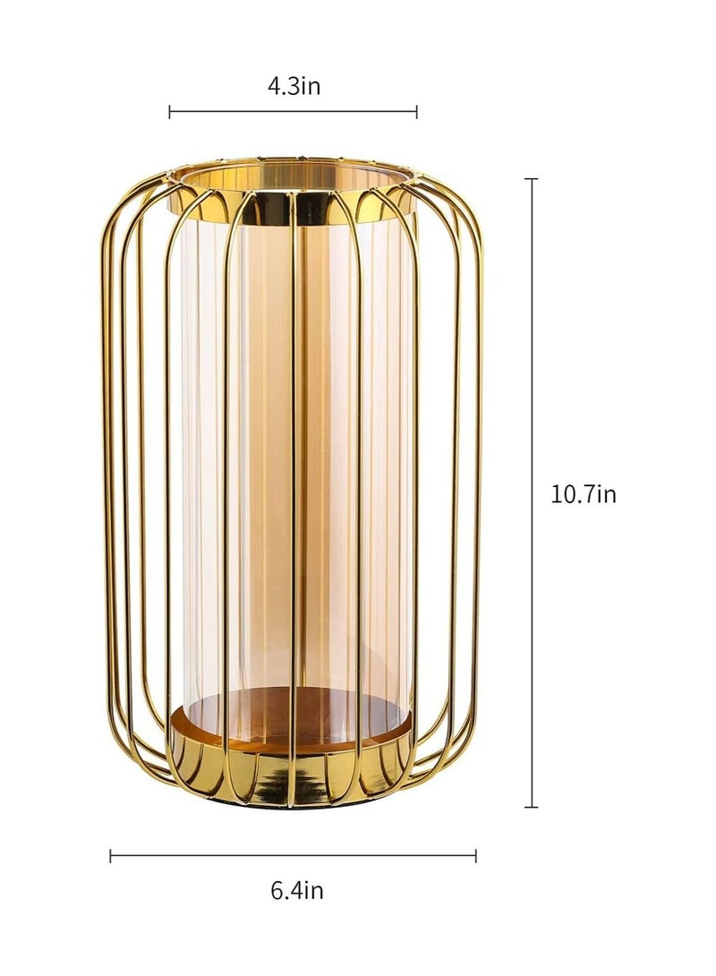 GGEROU Glass Flower Vase with Metal Stand,Hand-Plated Geometric Metal Floreros Vases Decoration 28*16cm/32*20cm - Image 5