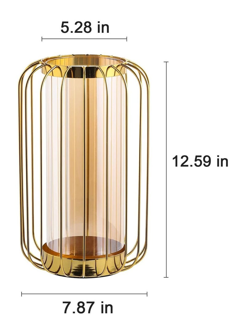 GGEROU Glass Flower Vase with Metal Stand,Hand-Plated Geometric Metal Floreros Vases Decoration 28*16cm/32*20cm - Image 4