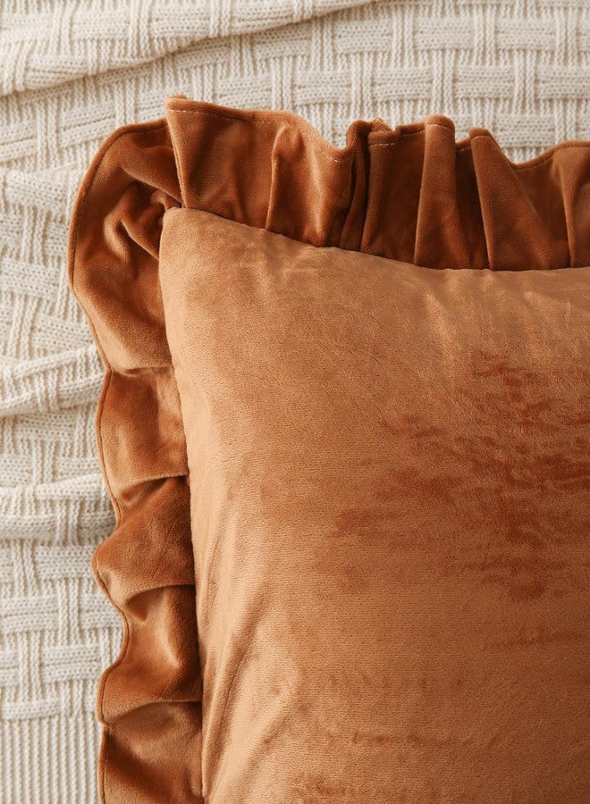 Move Over Camel Velvet Pillowcases Caramel Ruffle Pillowcases King Size Golden Camel Velvet Pillow Cover Vintage and Chic Velvet Ruffled Pillow Cases Luxury Fuzzy Pillow Case Cover Set of 2 - Image 5