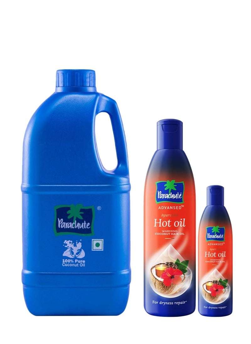Parachute Parachute 100% Pure Coconut Oil 1L and Advansed Ayurvedic Hot Oil 400ml With 90ml  - Image 1