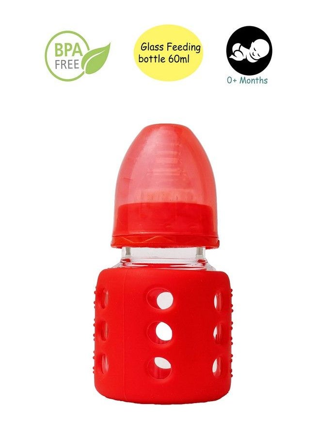 The Little Lookers - High Borosilicate Glass Feeding Bottle For Baby Feeder For Newborn ; Super Soft Flow Control & Anti Colic Nipple For Infants Toddlersred (60Ml) - Image 1