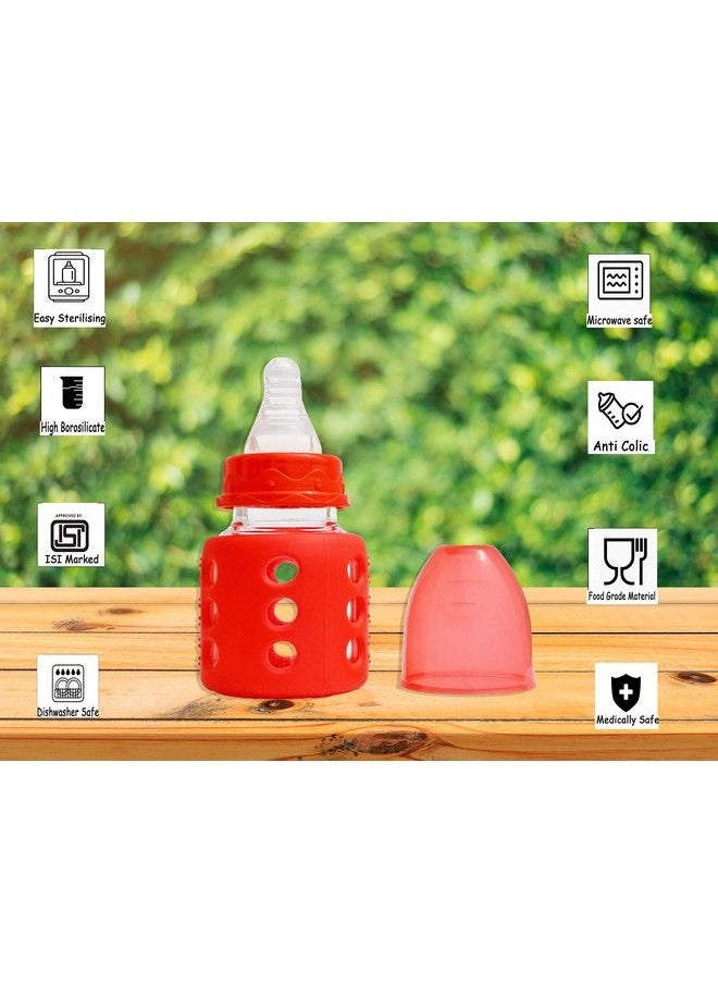 The Little Lookers - High Borosilicate Glass Feeding Bottle For Baby Feeder For Newborn ; Super Soft Flow Control & Anti Colic Nipple For Infants Toddlersred (60Ml) - Image 1
