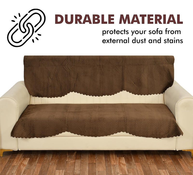 Yellow Weaves Velvet 5 Seater Quilted Sofa Cover and Chair Cover, Seat & Back Cover, Color - Dark Brown - Image 5