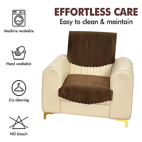 Yellow Weaves Velvet 5 Seater Quilted Sofa Cover and Chair Cover, Seat & Back Cover, Color - Dark Brown - Image 2