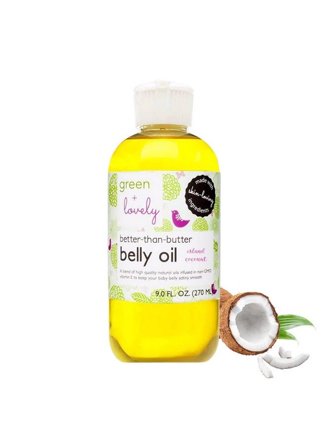 Green + Lovely زيت بطن أفضل من الزبدة لمنع علامات التمدد أثناء الحمل كريم علامات التمدد ضروري للحمل أساسي للحمل معزز بفيتامين E للبشرة 9 أونصة سائلة جوز الهند الجزيرة - Image 2