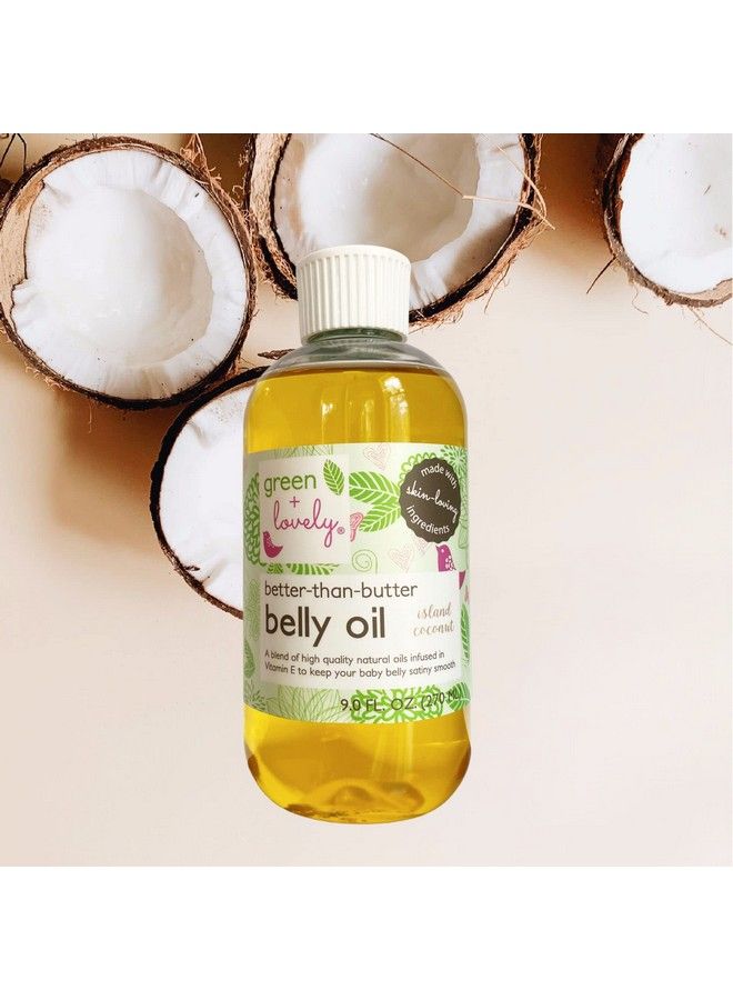 Green + Lovely زيت بطن أفضل من الزبدة لمنع علامات التمدد أثناء الحمل كريم علامات التمدد ضروري للحمل أساسي للحمل معزز بفيتامين E للبشرة 9 أونصة سائلة جوز الهند الجزيرة - Image 3