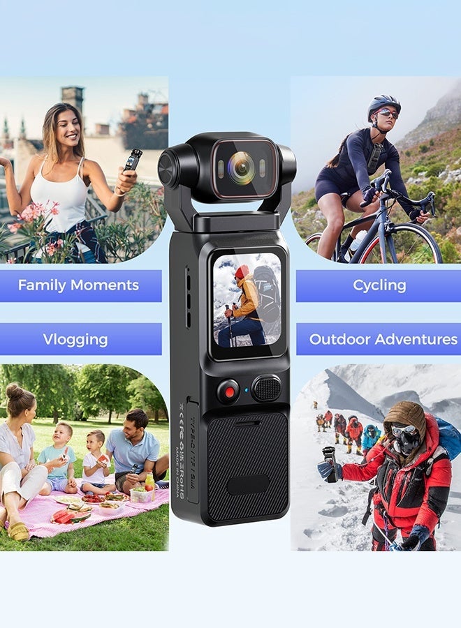 4K Action Camera with 3000mAh Battery | 6-Axis Stabilizer | 1.69-inch HD Touch Screen | 160° Wide Angle & 180° Rotating Lens | Includes 128GB Card for Outdoor Riding, Diving, Vlogging - Image 2